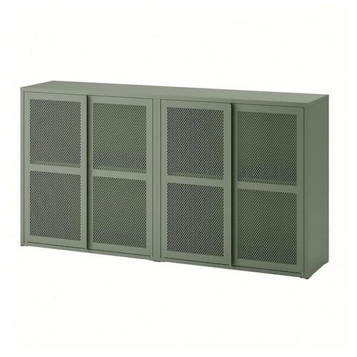 IVAR - Cabinet with doors, grey-green mesh, 160x30x83 cm