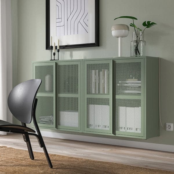 Ikea IVAR - Cabinet with doors, grey-green mesh, 160x30x83 cm