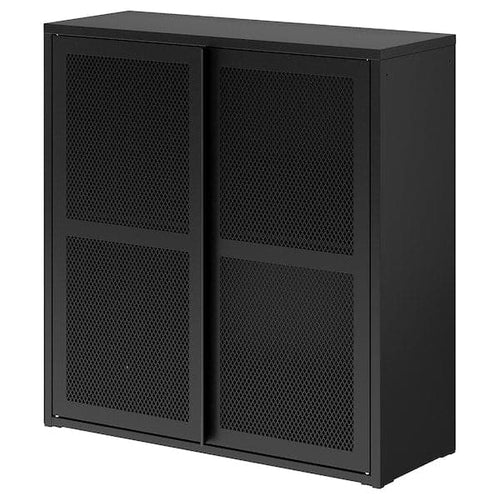 IVAR - Cabinet with doors, black mesh, 80x83 cm