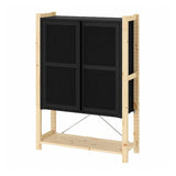 IVAR cabinet with doors, pine/black mesh, 89x30x124 cm
