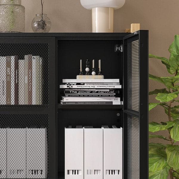 Ikea IVAR - Cabinet with doors, pine/black mesh, 89x30x124 cm