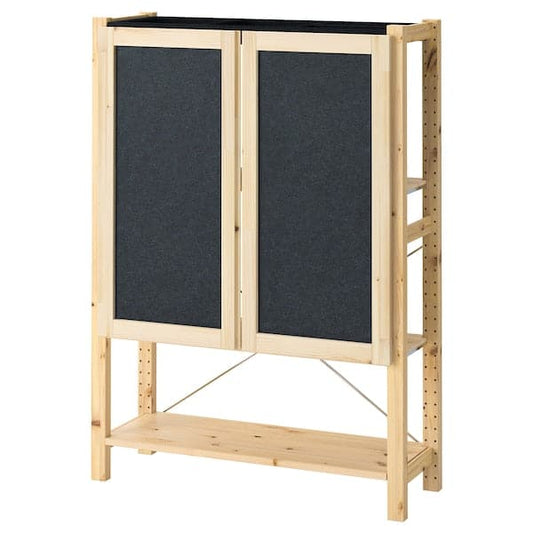 Ikea IVAR - Shelving unit with doors, pine/felt felt, 89x30x124 cm