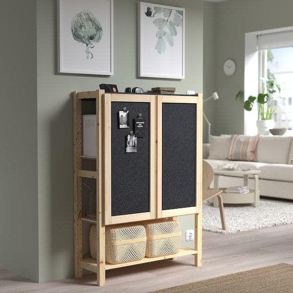 Ikea IVAR - Shelving unit with doors, pine/felt felt, 89x30x124 cm