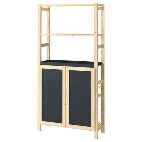 IVAR - Shelf with doors, pine/felt, , 89x30x179 cm