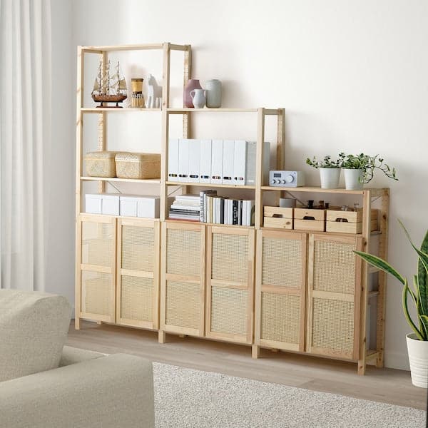 Ikea IVAR - Shelving unit with doors, pine, 259x30x226 cm