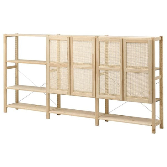 Ikea IVAR - Shelving unit with doors, pine, 259x30x124 cm
