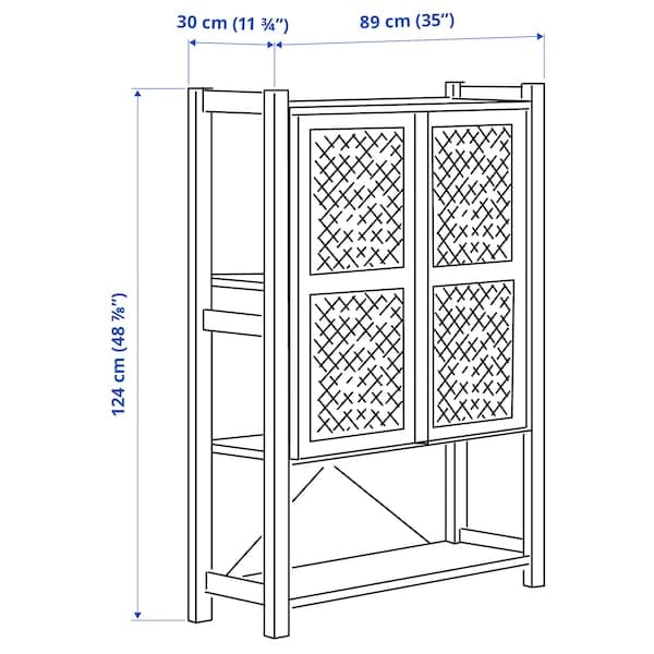 Ikea IVAR - Shelving unit with doors, pine, 89x30x124 cm