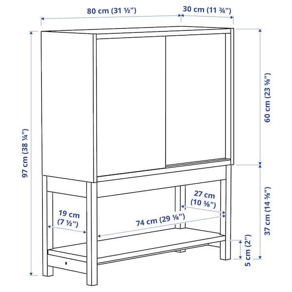 Ikea IVAR - Shelv unit w sliding doors, pine, 80x30x97 cm