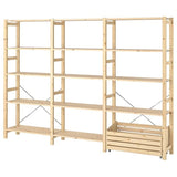 IVAR shelving unit with storage box, pine, 259x30x179 cm