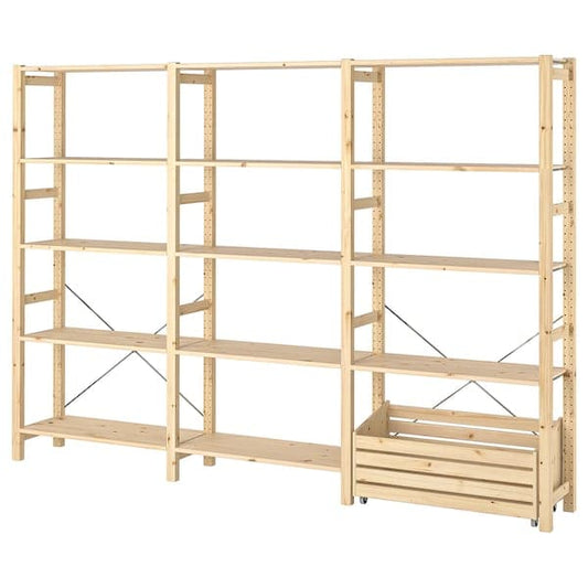 Ikea IVAR - Shelving unit with storage box, pine, 259x30x179 cm