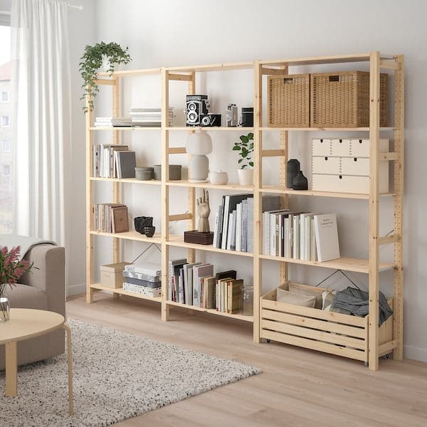 Ikea IVAR - Shelving unit with storage box, pine, 259x30x179 cm