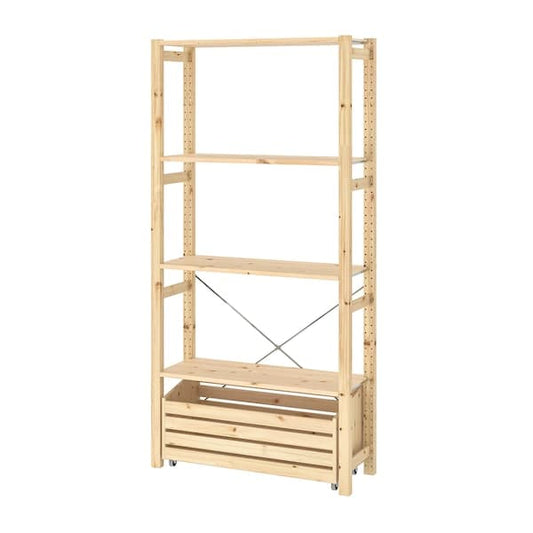 Ikea IVAR - Shelving unit with storage box, pine, 89x30x179 cm