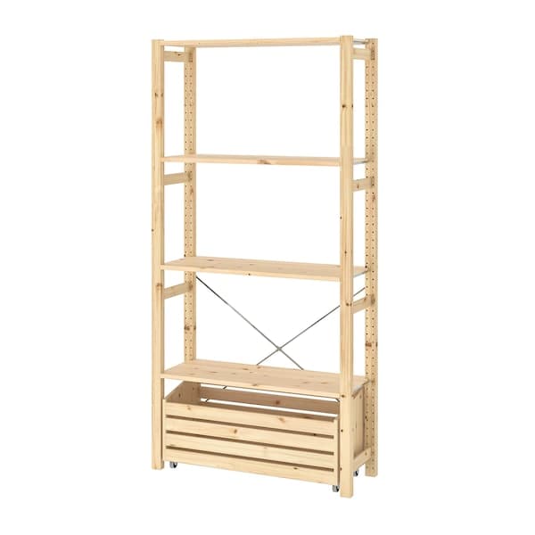 IVAR - Shelving unit with storage box, pine, 89x30x179 cm