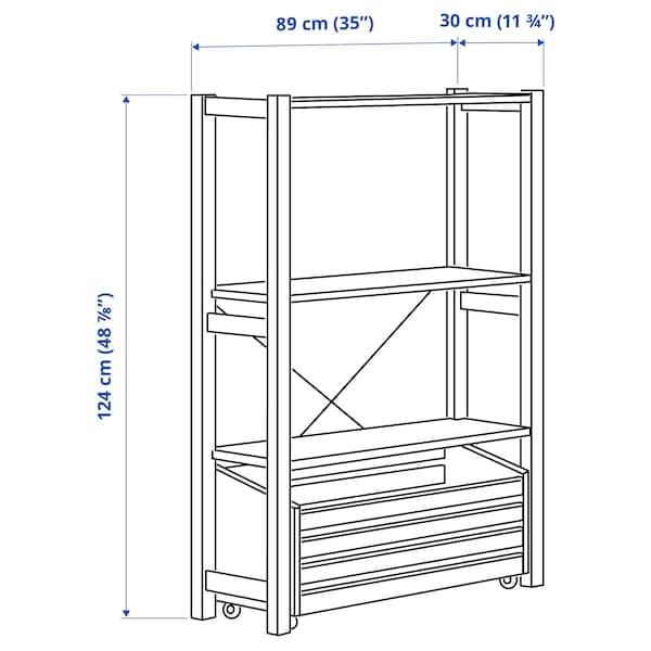Ikea IVAR - Shelving unit with storage box, pine, 89x30x124 cm