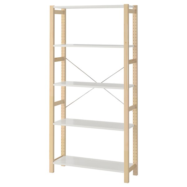 IVAR - Shelving unit, pine/metal white, 89x30x179 cm