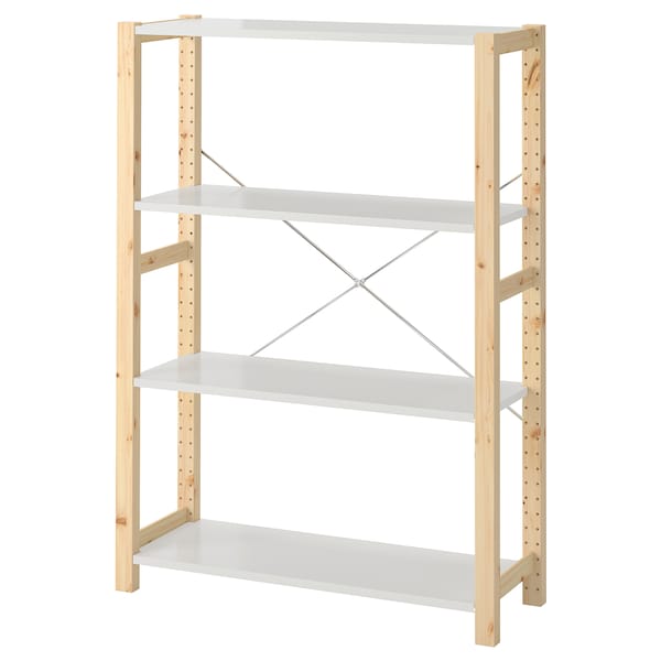 IVAR - Shelving unit, pine/metal white, 89x30x124 cm