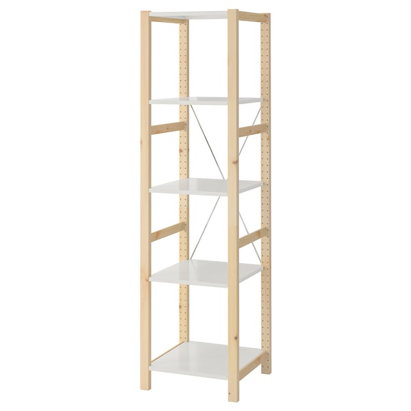 IVAR - Shelving unit, pine/metal white, 48x50x179 cm