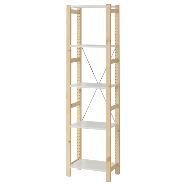 IVAR - Shelving unit, pine/metal white, 48x30x179 cm