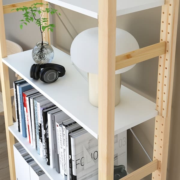 Ikea IVAR - Shelving unit, pine/metal white, 89x30x124 cm