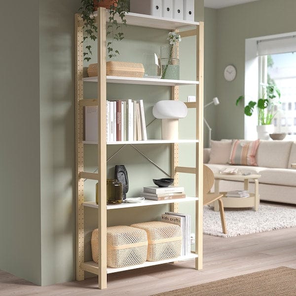 IVAR - Shelving unit, pine/metal white, 89x30x179 cm