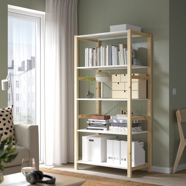 IVAR - Shelving unit, pine/metal white, 89x50x179 cm