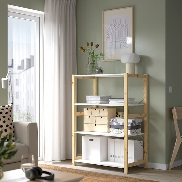 Ikea IVAR - Shelving unit, pine/metal white, 89x50x124 cm