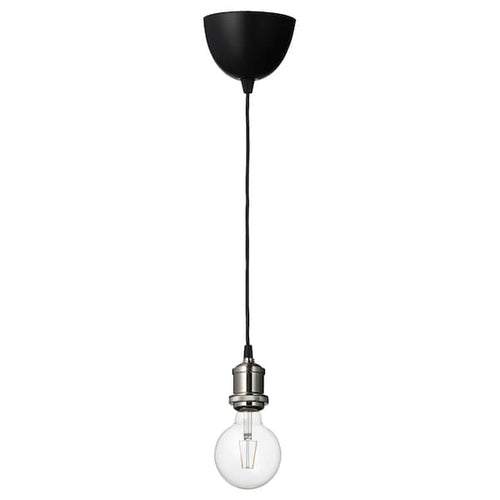 JÄLLBY / LUNNOM - Pendant lamp with bulb, nickel-plated / transparent globe ,