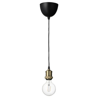 JÄLLBY / LUNNOM - Pendant lamp with bulb, brass-plated globe/transparent , - best price from Maltashopper.com 59491505
