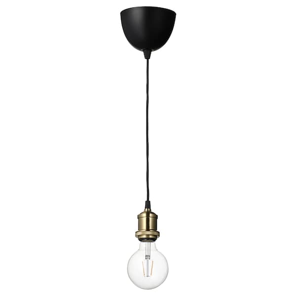 Ikea JÄLLBY / LUNNOM - Pendant lamp with bulb, brass-plated globe/transparent ,