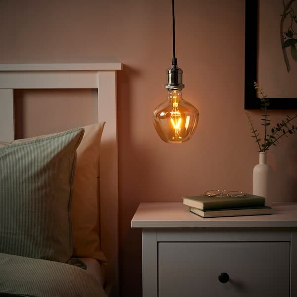 Ikea JÄLLBY / MOLNART - Pendant lamp with bulb, nickel-plated / clear glass brown ,