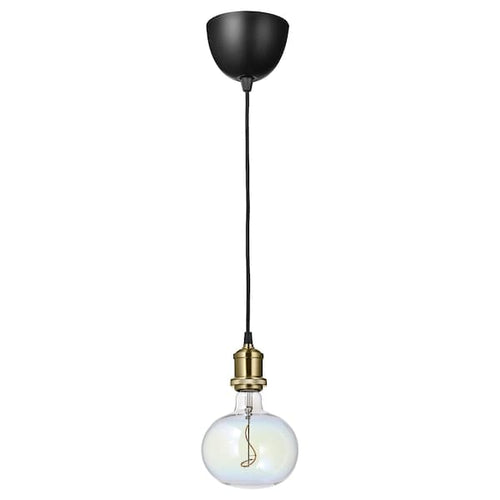 JÄLLBY / MOLNART - Pendant lamp with bulb, brass-plated / elliptical shape multicolour ,