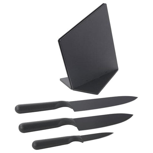 JÄMFÖRA - Knife block with 3 knives, black