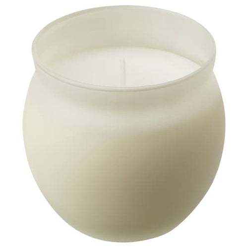 JÄMLIK - Scented candle in glass, Vanilla/light beige, 50 hr