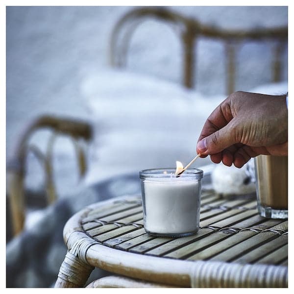 Ikea JÄMLIK - Scented candle in glass, Vanilla/light beige, 20 hr