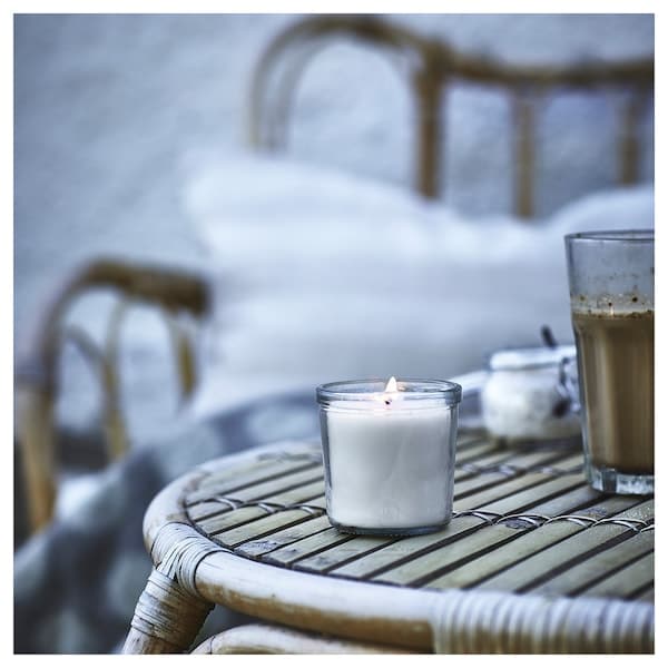 Ikea JÄMLIK - Scented candle in glass, Vanilla/light beige, 20 hr