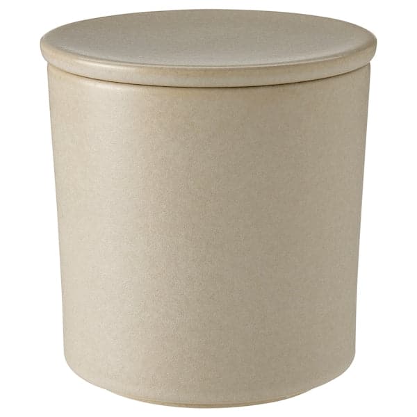JÄMLIK - Scented candle in ceramic jar w lid, Vanilla/light beige, 60 hr - best price from Maltashopper.com 60502447