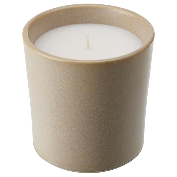 JÄMLIK - Scented candle in ceramic jar, Vanilla/light beige