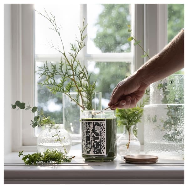 Ikea JÄMTSKOGEN - Scented cndl in glass w lid/2 wicks, cypress & eucalyptus/dark green, 100 hr
