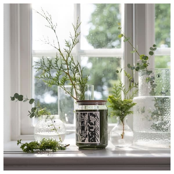 Ikea JÄMTSKOGEN - Scented cndl in glass w lid/2 wicks, cypress & eucalyptus/dark green, 100 hr