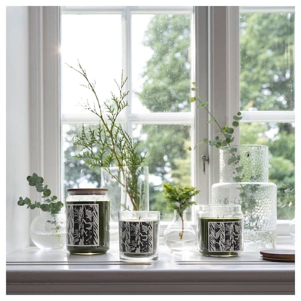 Ikea JÄMTSKOGEN - Scented cndl in glass w lid/2 wicks, cypress & eucalyptus/dark green, 100 hr