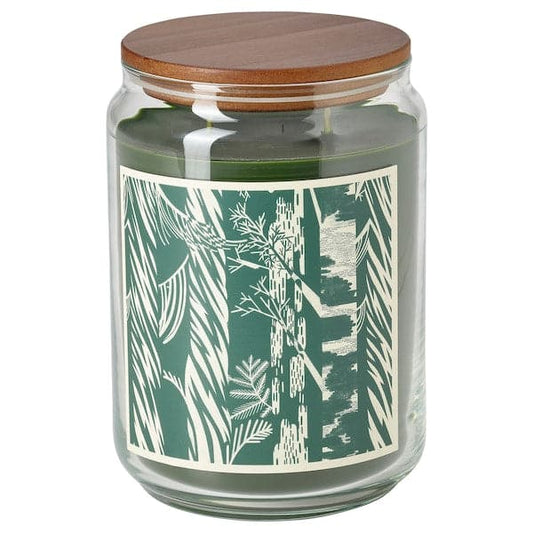 Ikea JÄMTSKOGEN - Scented cndl in glass w lid/2 wicks, cypress & eucalyptus/dark green, 100 hr