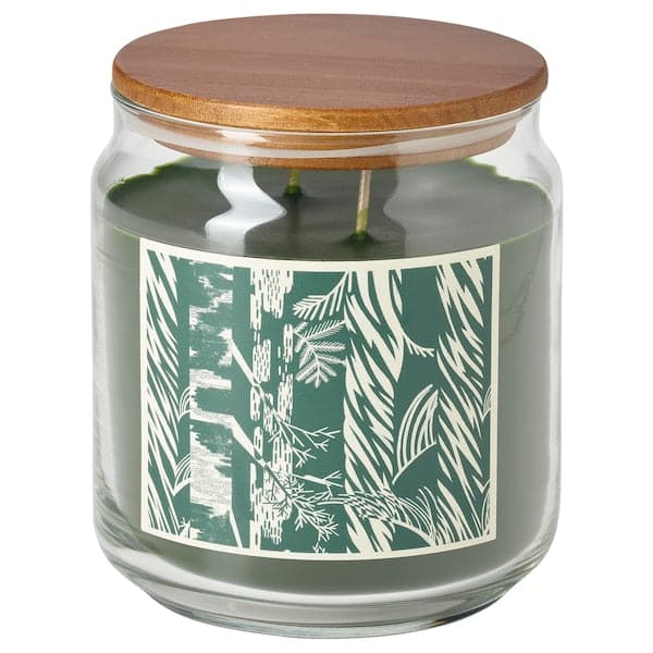 JÄMTSKOGEN - Scented cndl in glass w lid/2 wicks, cypress & eucalyptus/dark green, 70 hr