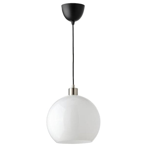 JÄRPLIDEN - Pendant lamp, white glass/nickel-plated, 30 cm