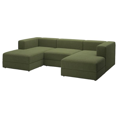 JÄTTEBO - 3.5 seater sofa with chaise-longue, armrests Samsala/dark yellow-green ,