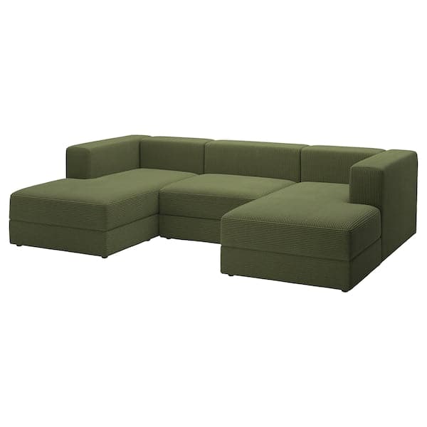 JÄTTEBO - 3.5 seater sofa with chaise-longue, armrests Samsala/dark yellow-green ,