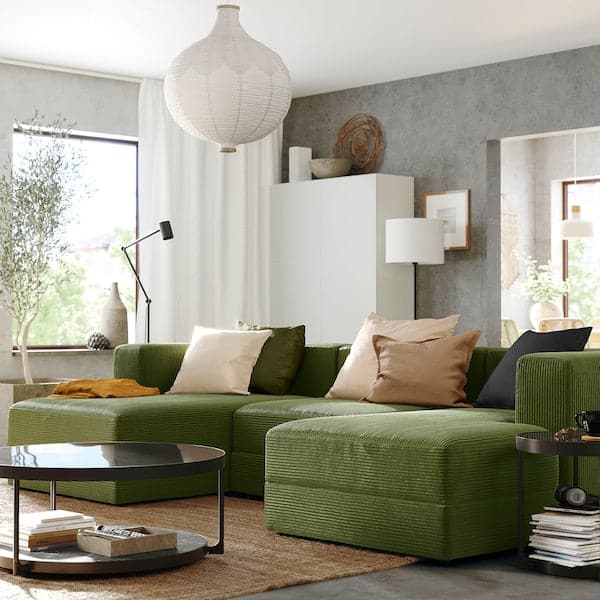 Ikea JÄTTEBO - 3.5 seater sofa with chaise-longue, armrests Samsala/dark yellow-green ,