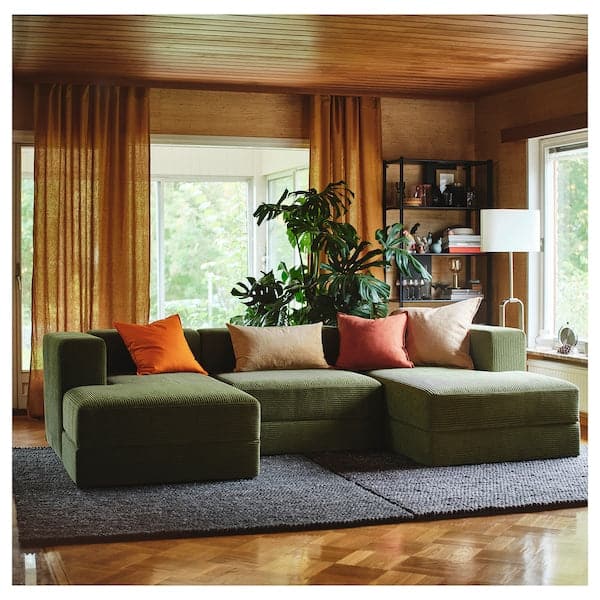 JÄTTEBO - 3.5 seater sofa with chaise-longue, armrests Samsala/dark yellow-green , - best price from Maltashopper.com 29469493