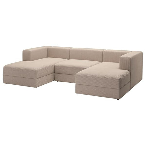 JÄTTEBO - 3.5 seater sofa with chaise-longue, armrests Samsala/grey/beige ,