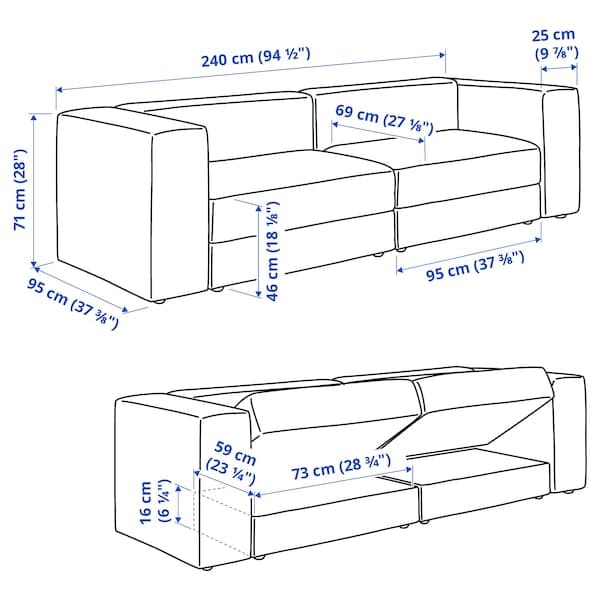 Ikea JÄTTEBO - 3-seater modular sofa, Tonerud gray ,