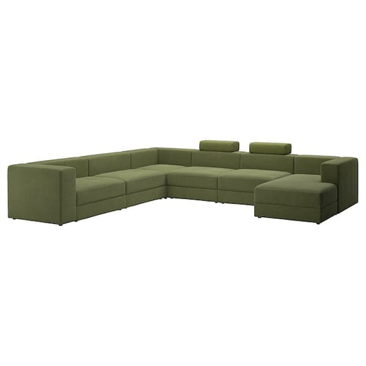 JÄTTEBO - 7-seater U-shaped sofa with chaise-longue, right with headrest/Samsala dark yellow-green , - best price from Maltashopper.com 89510606